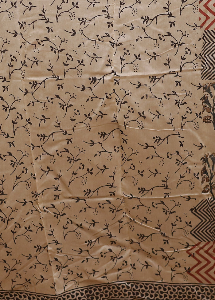 Cream Chanderi Cotton Saree With Blouse Piece