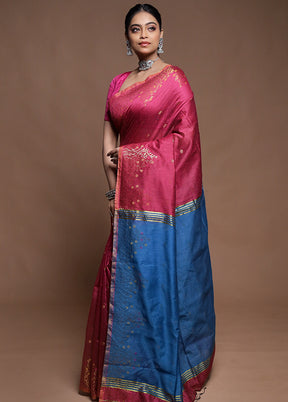 Pink Cotton Saree With Blouse Piece