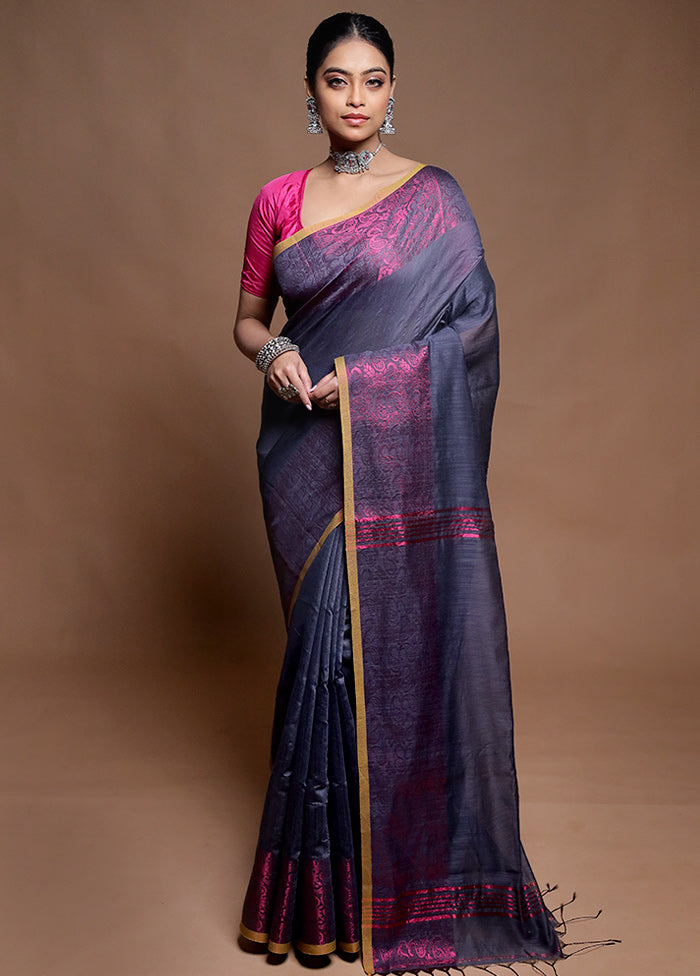 Blue Cotton Saree With Blouse Piece