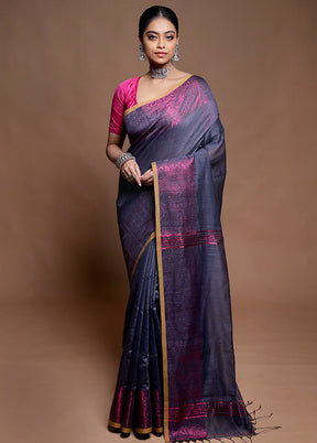 Blue Cotton Saree With Blouse Piece