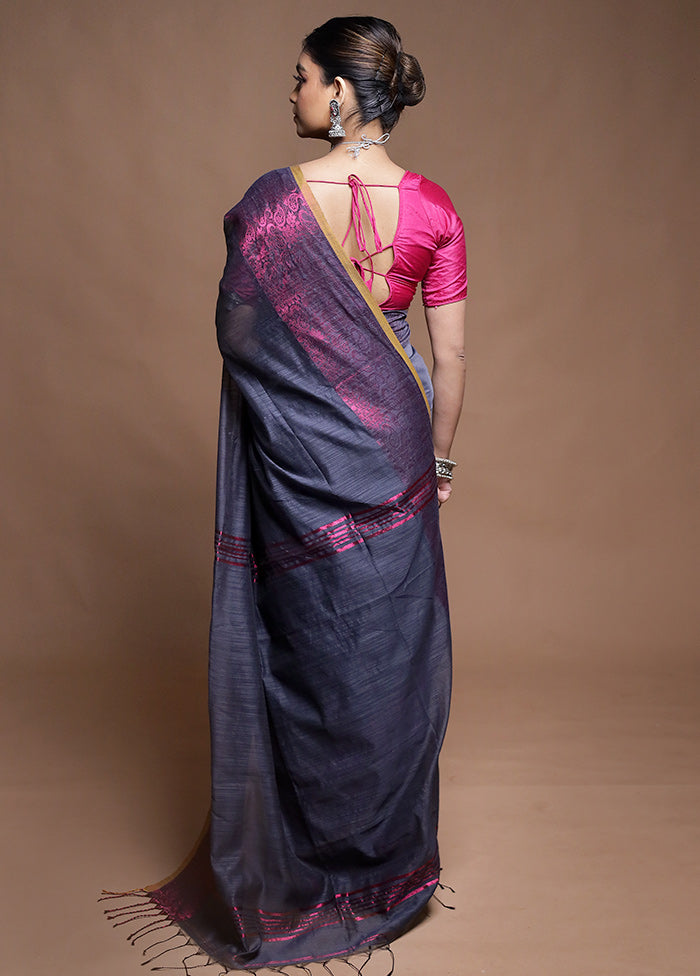 Blue Cotton Saree With Blouse Piece