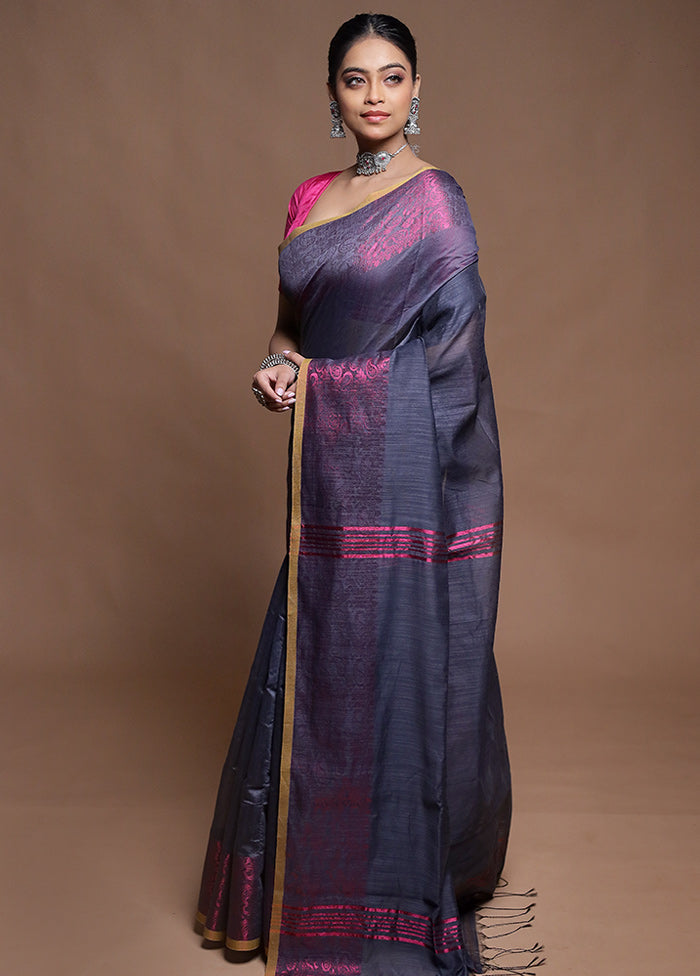 Blue Cotton Saree With Blouse Piece