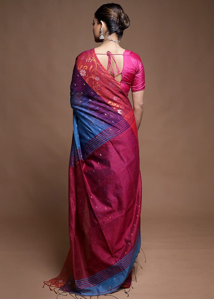 Blue Cotton Saree With Blouse Piece