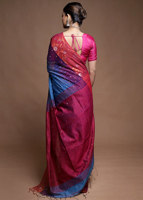 Blue Cotton Saree With Blouse Piece