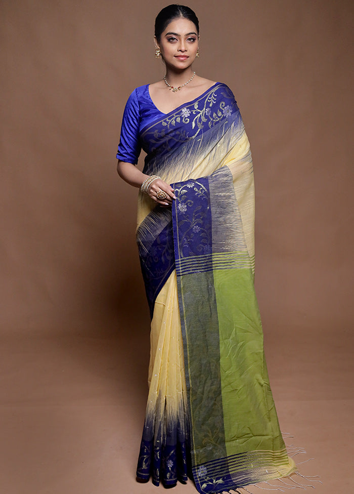 Yellow Cotton Saree With Blouse Piece