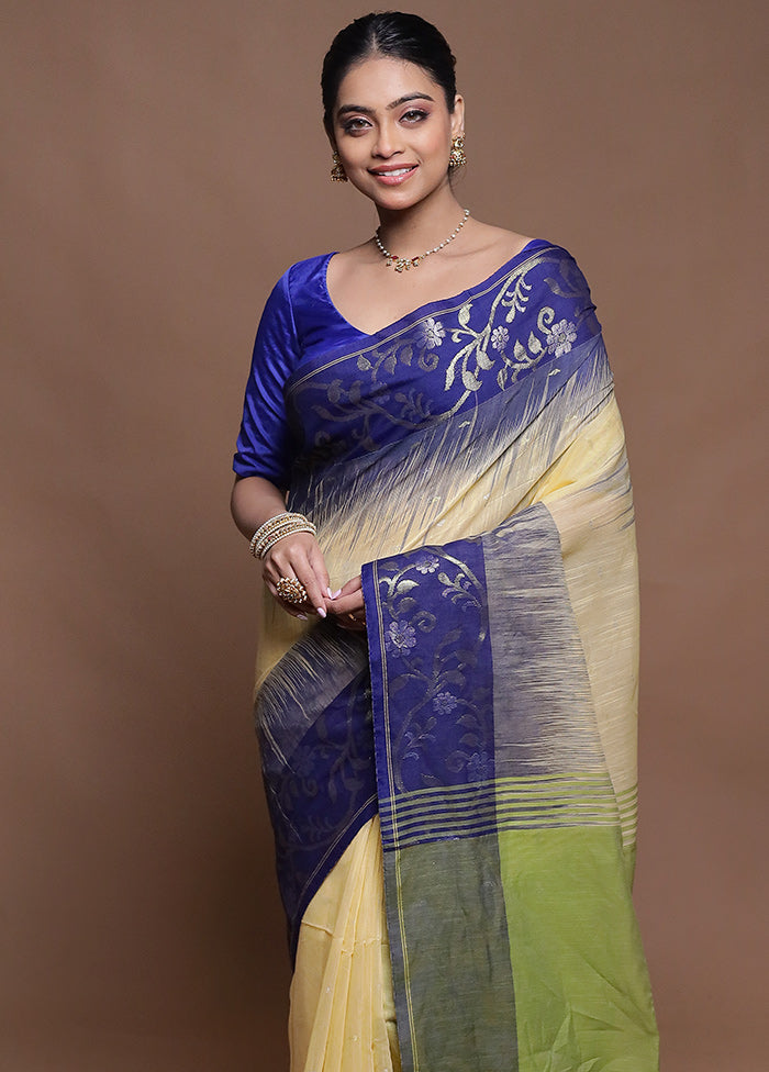 Yellow Cotton Saree With Blouse Piece