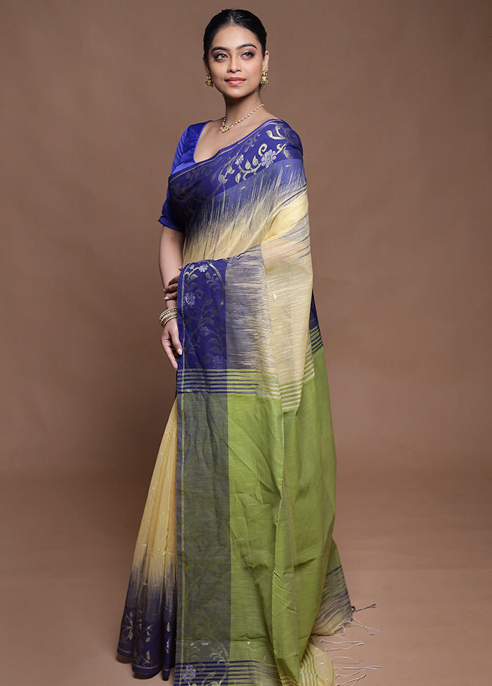Yellow Cotton Saree With Blouse Piece