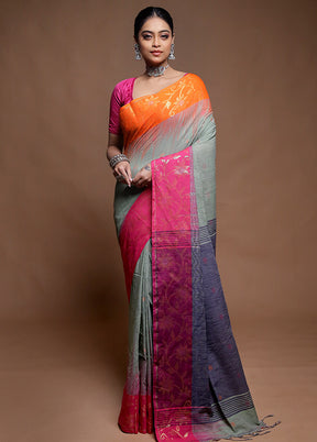Cream Cotton Saree With Blouse Piece