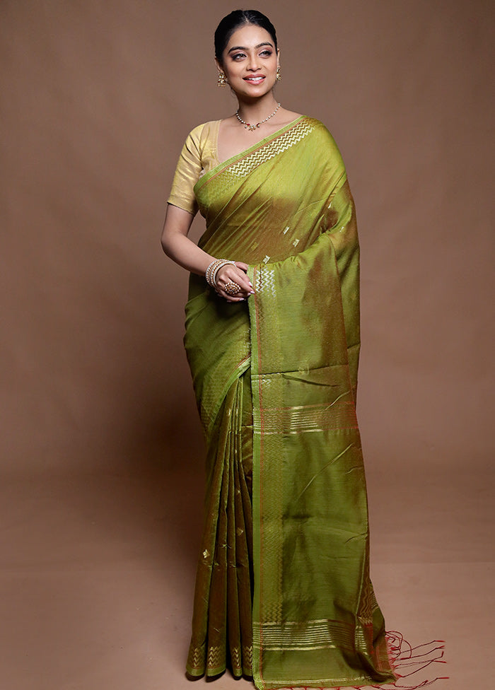 Green Cotton Saree With Blouse Piece