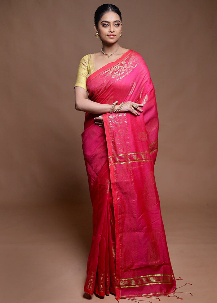 Pink Cotton Saree With Blouse Piece