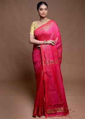 Pink Cotton Saree With Blouse Piece