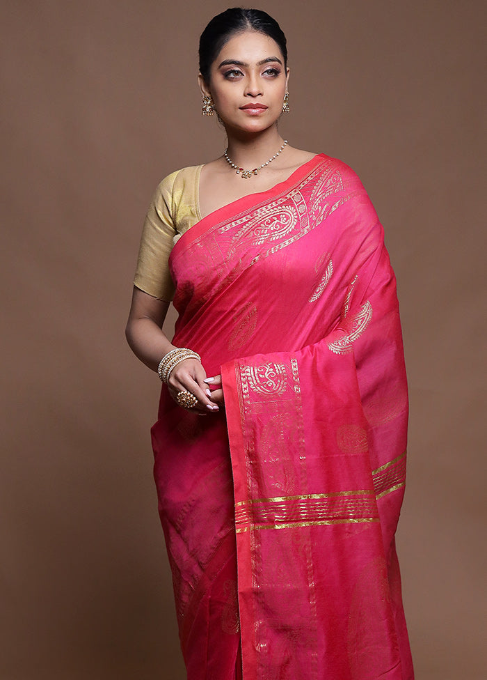 Pink Cotton Saree With Blouse Piece