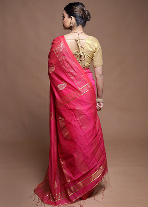 Pink Cotton Saree With Blouse Piece