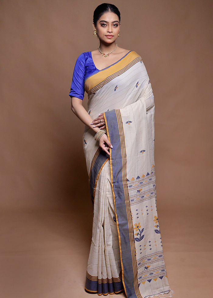Cream Cotton Saree With Blouse Piece