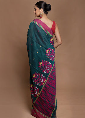 Green Cotton Saree With Blouse Piece