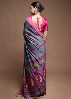Grey Cotton Saree With Blouse Piece