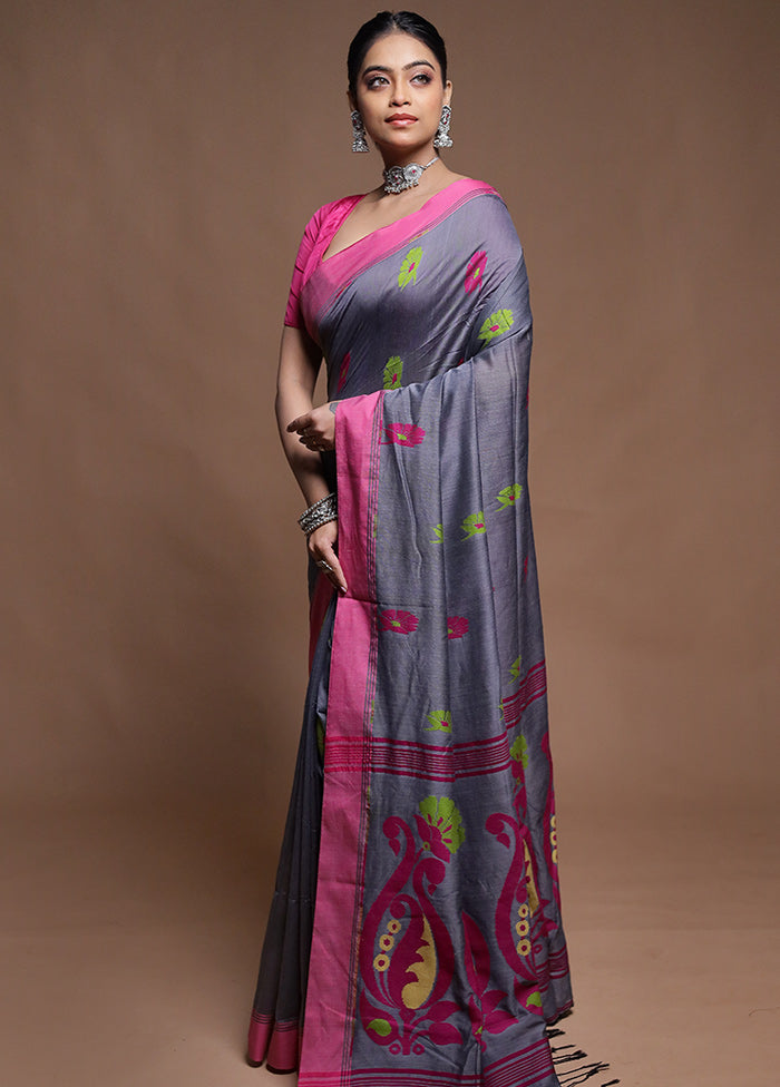 Grey Cotton Saree With Blouse Piece