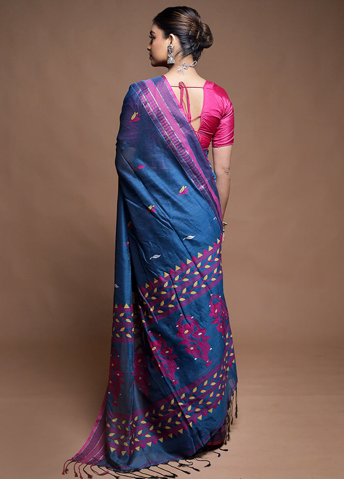Blue Pure Cotton Saree With Blouse Piece
