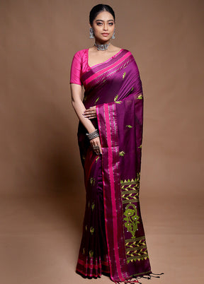 Purple Pure Cotton Saree With Blouse Piece