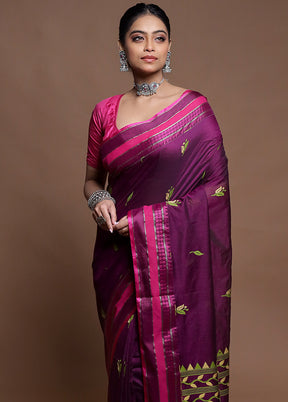 Purple Pure Cotton Saree With Blouse Piece