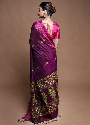 Purple Pure Cotton Saree With Blouse Piece