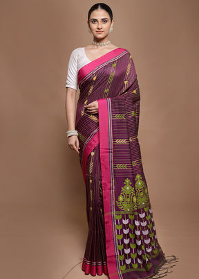 Purple Pure Cotton Saree With Blouse Piece