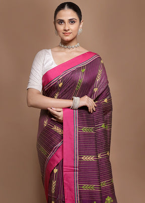 Purple Pure Cotton Saree With Blouse Piece