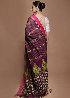 Purple Pure Cotton Saree With Blouse Piece
