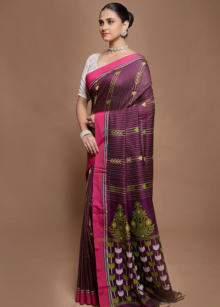 Purple Pure Cotton Saree With Blouse Piece
