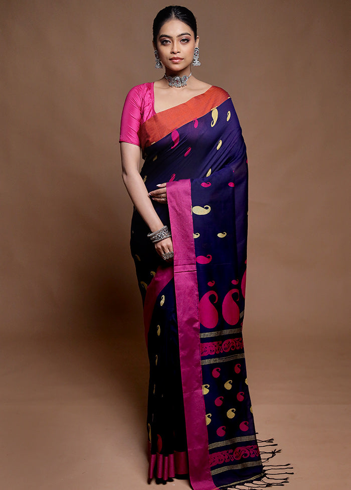 Blue Pure Cotton Saree With Blouse Piece