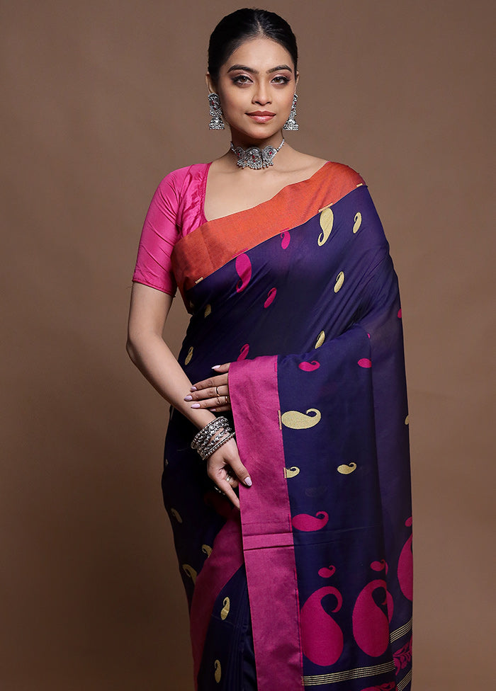 Blue Pure Cotton Saree With Blouse Piece