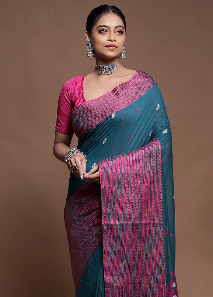 Green Pure Cotton Saree With Blouse Piece