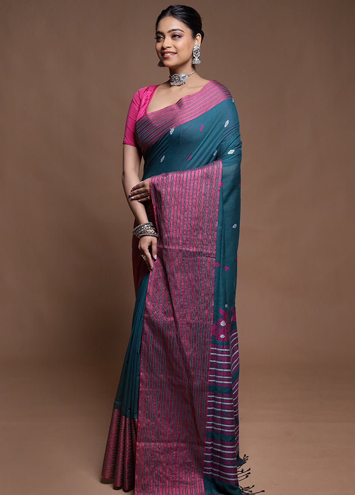 Green Pure Cotton Saree With Blouse Piece