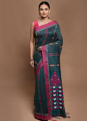 Green Pure Cotton Saree With Blouse Piece