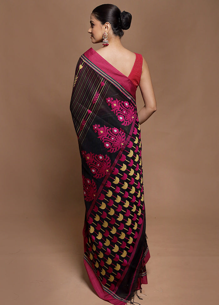 Black Pure Cotton Saree With Blouse Piece