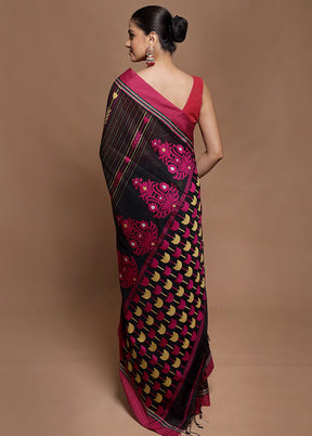 Black Pure Cotton Saree With Blouse Piece