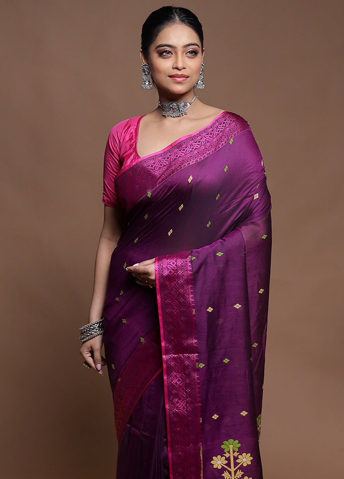 Purple Pure Cotton Saree With Blouse Piece