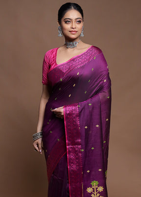 Purple Pure Cotton Saree With Blouse Piece