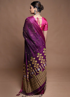 Purple Pure Cotton Saree With Blouse Piece