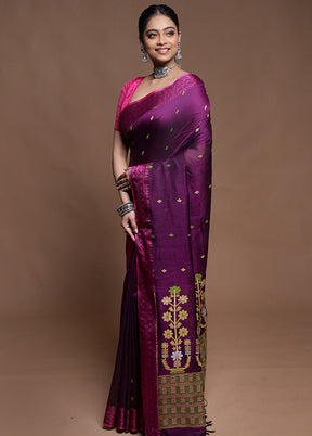 Purple Pure Cotton Saree With Blouse Piece