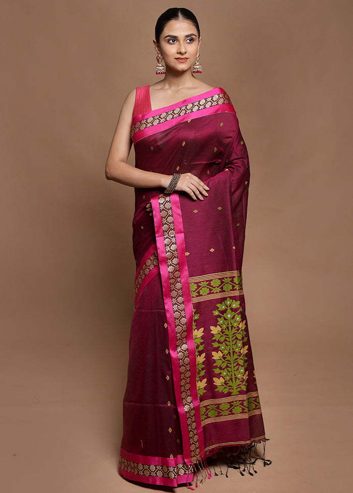 Pink Pure Cotton Saree With Blouse Piece