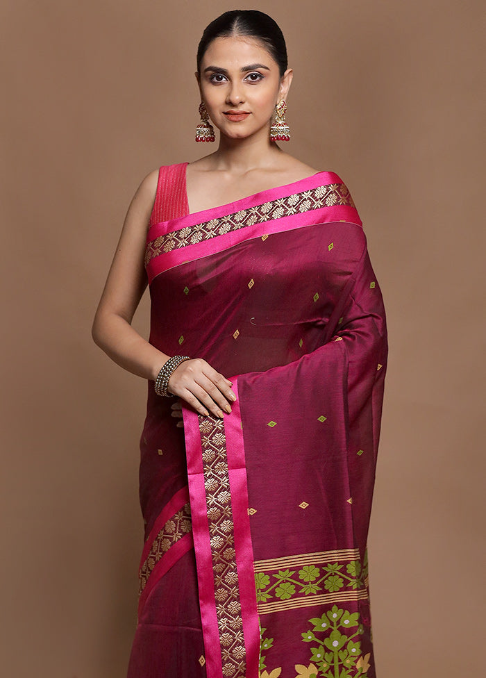 Pink Pure Cotton Saree With Blouse Piece