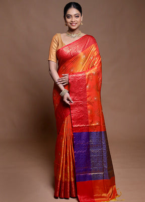 Rust Dupion Silk Saree With Blouse Piece