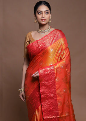 Rust Dupion Silk Saree With Blouse Piece