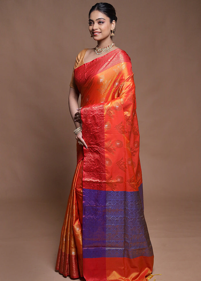 Rust Dupion Silk Saree With Blouse Piece