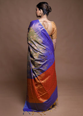Blue Dupion Silk Saree With Blouse Piece