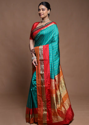 Green Handloom Kanchipuram Pure Silk Saree With Blouse Piece
