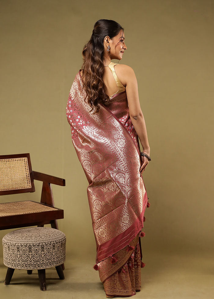 Pink Dupion Silk Saree With Blouse Piece