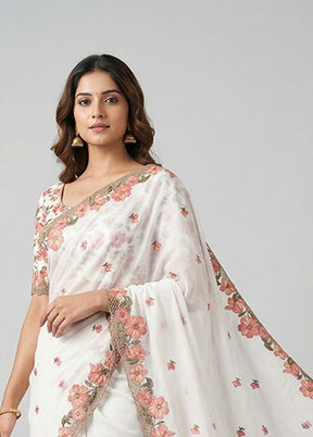 White Tussar Silk Saree With Blouse Piece