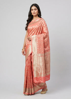 Pink Handloom Katan Pure Silk Saree With Blouse Piece